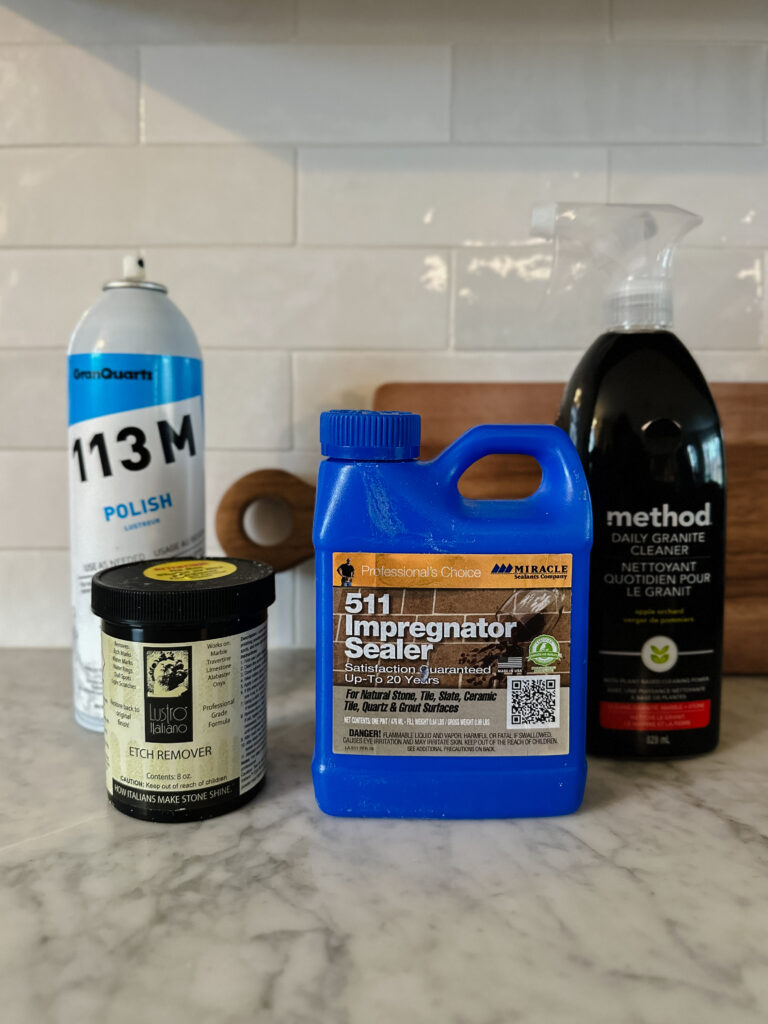 marble cleaning products on counter