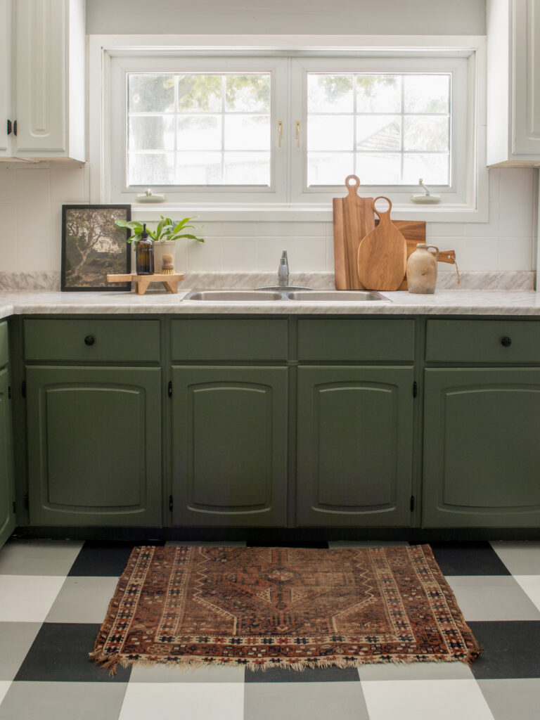 kitchen with marble contact paper countertops