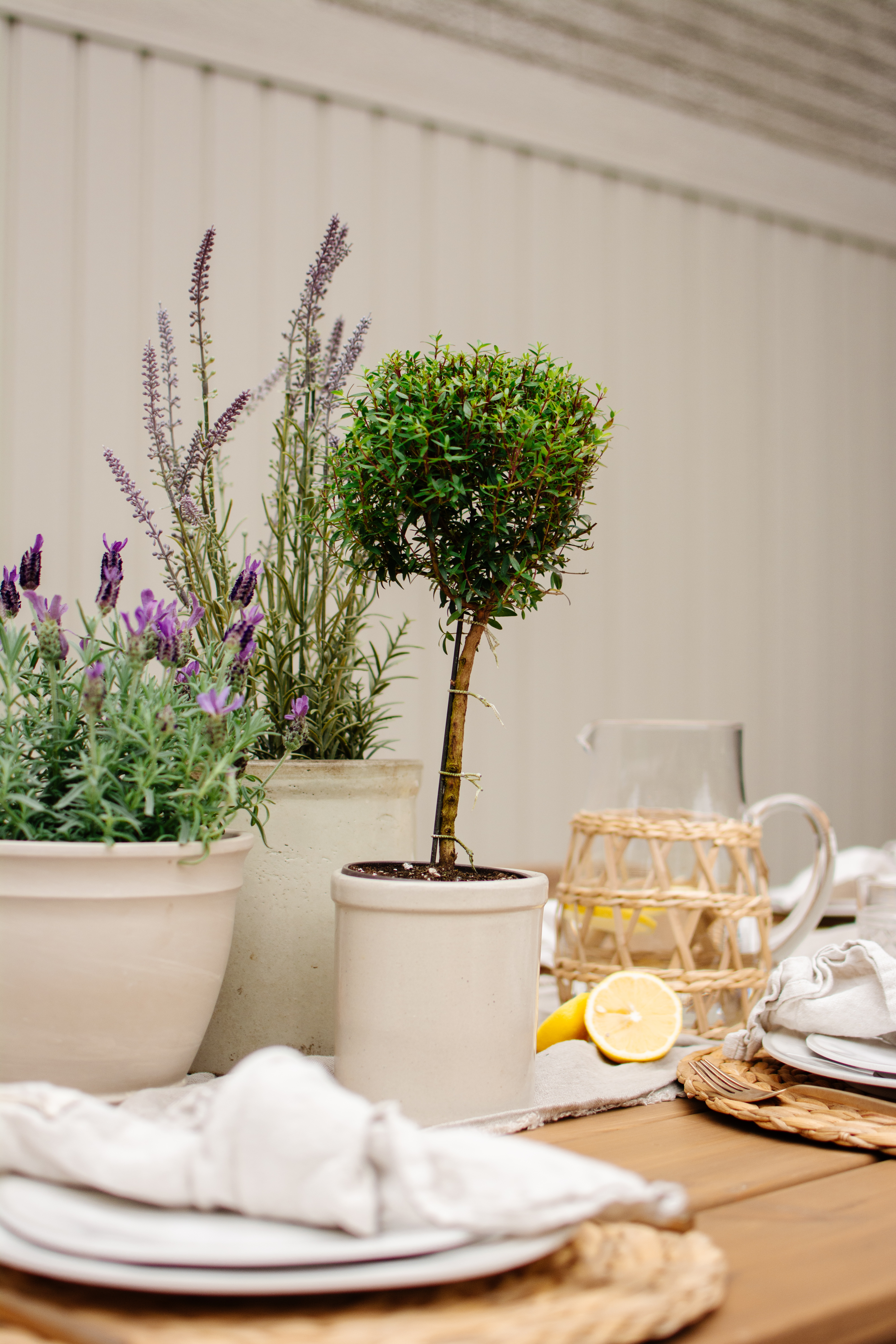 DIY patio tablescape with lavender